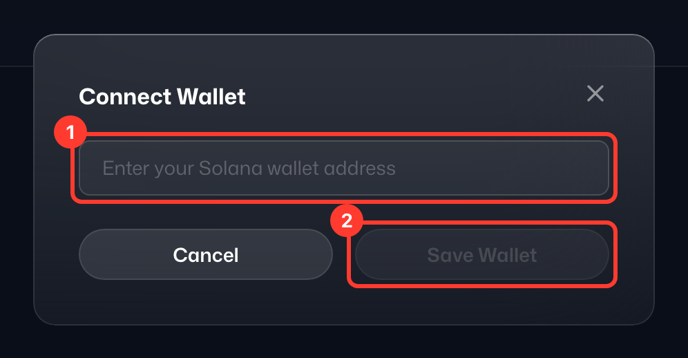 Dialog for adding your Solana wallet address