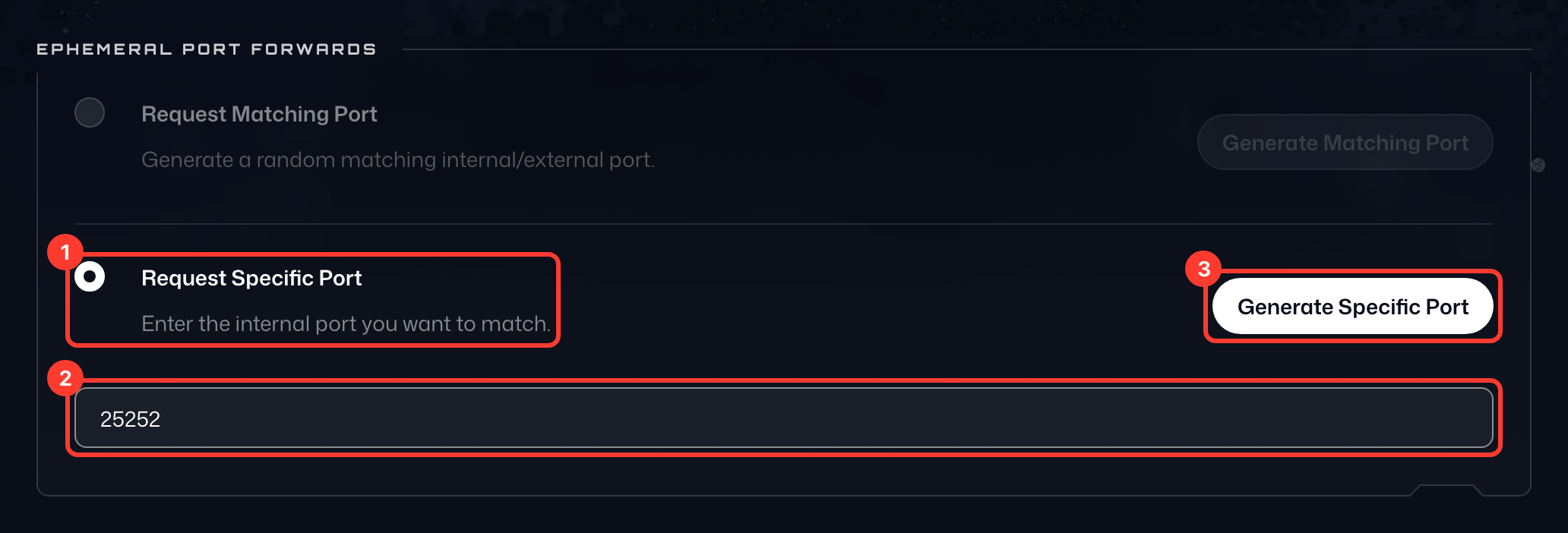 Requesting a specific ephemeral port